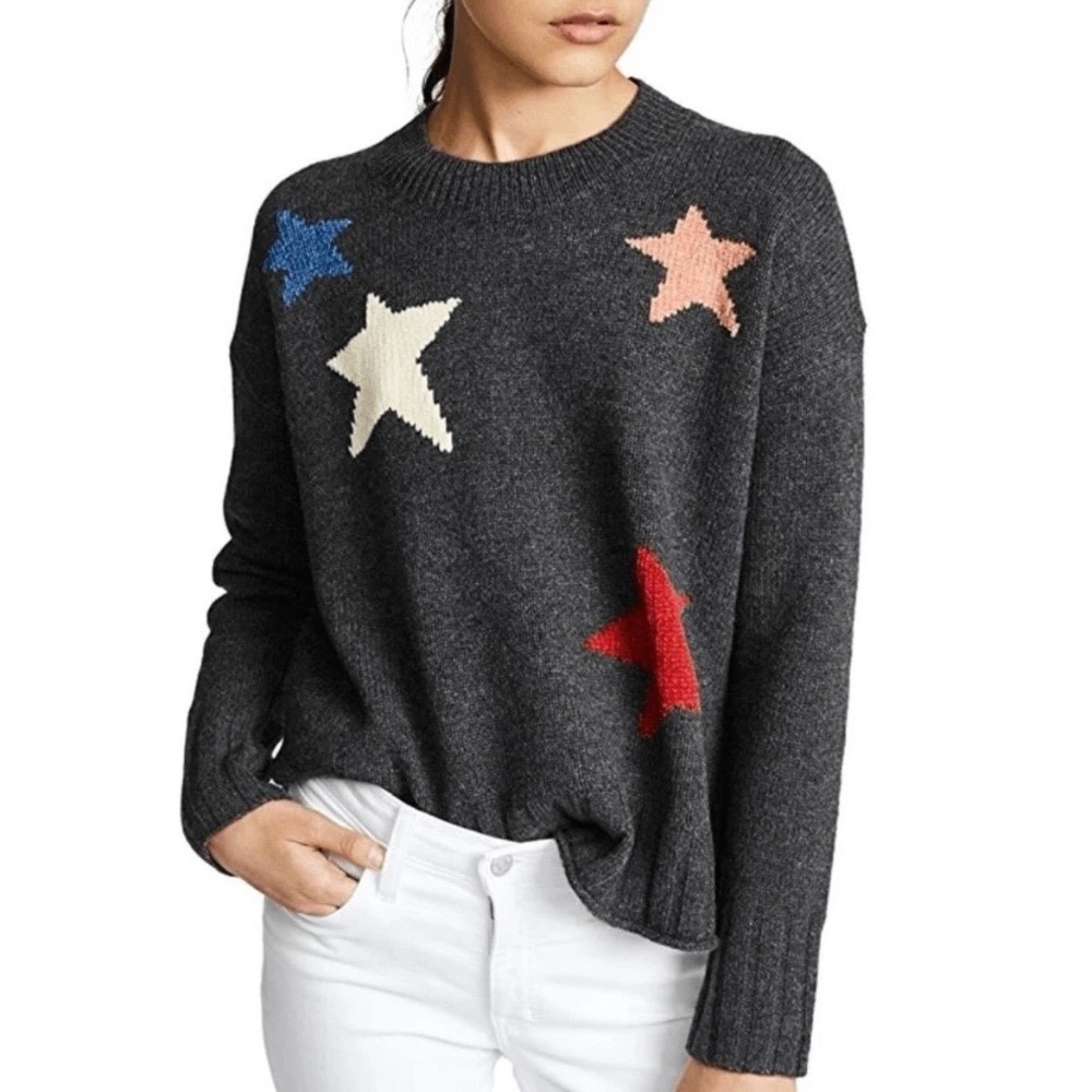 Madewell Charcoal Gray 100% Merino Wool Intarsia Star Sweater XL Celestial
